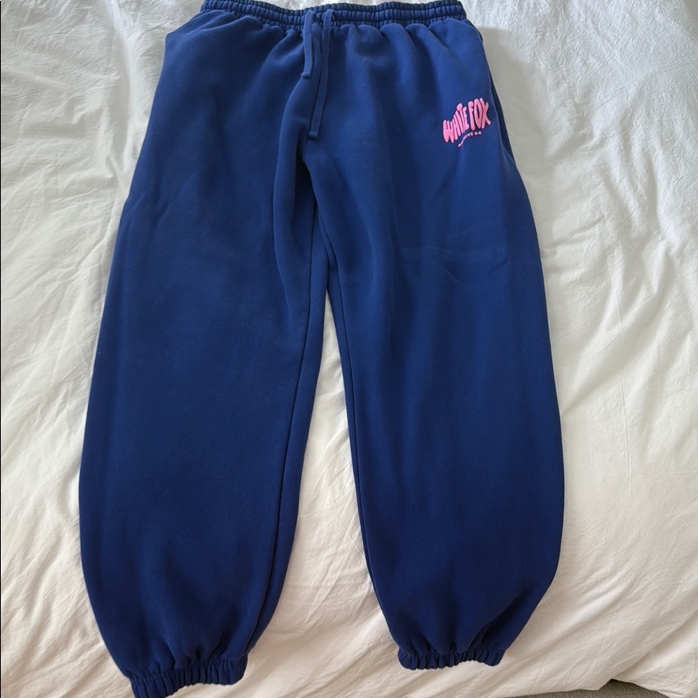 White Fox Boutique Blue Track Pants with Elastic Cuffs